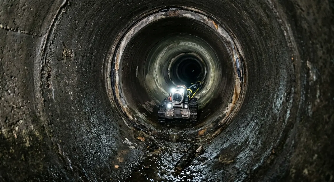Robotic sewer camera inspecting pipe interior for Sewer Line Repair in Englewood Cliffs
